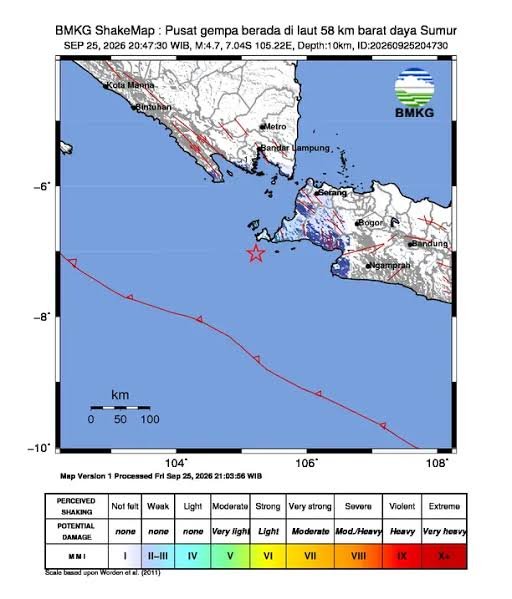 Gempa Magnitudo 4,7 Guncang Wilayah Sumur Banten, Getaran Terasa hingga Rangkasbitung